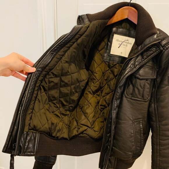 VINTAGE ABERCROMBIE & FITCH SLANT ROCK VEGAN LEATHER JACKET - Picture 8 of 13
